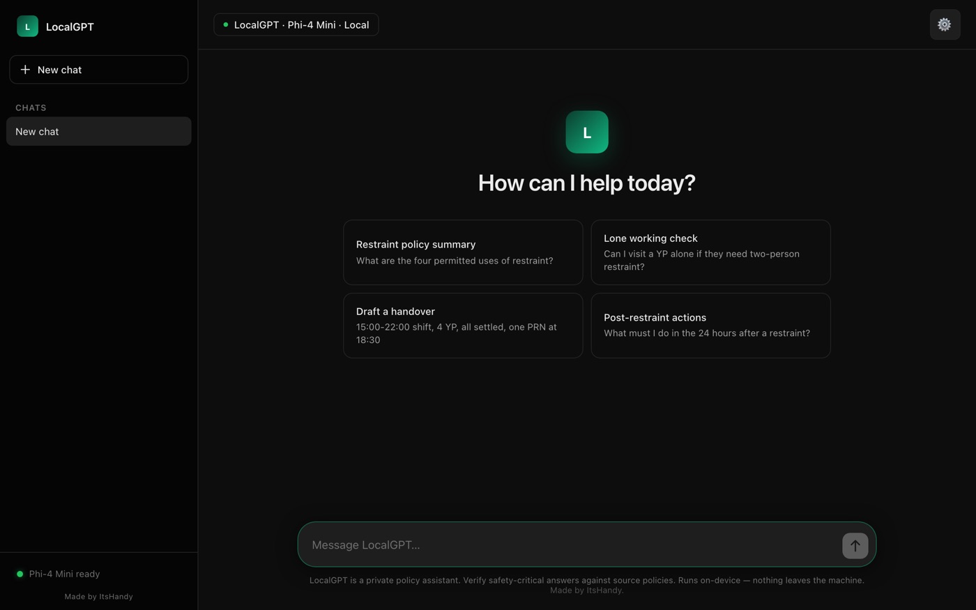 LocalGPT — a private AI assistant answering staff questions